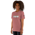 Woman wearing pink t-shirt with 'I ❤️ triple pots' and three pot graphics, slot-themed design