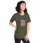Olive t-shirt with blue robot graphic featuring 777, perfect for slot lovers and casino fans