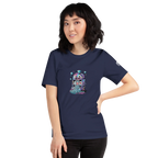 Navy t-shirt with colorful slot machine graphic, 777 jackpot design for casino lovers and players