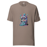 Brown t-shirt with colorful slot machine graphic, diamonds, and lucky 7s for casino lovers