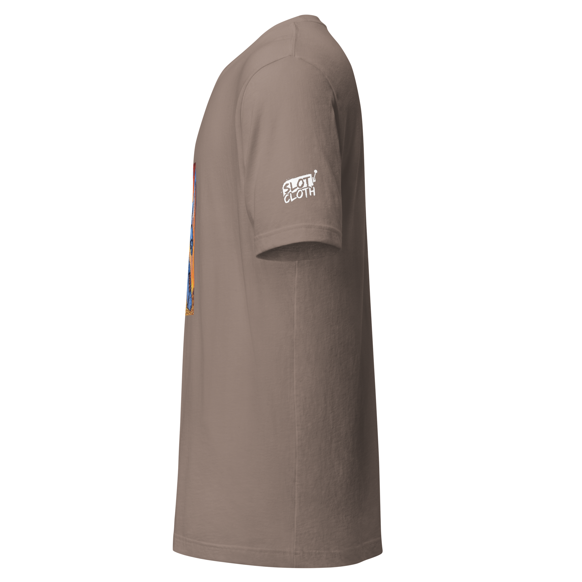 Brown Slot-themed T-shirt with side graphic and 'Slot Cloth' sleeve logo for players and pros