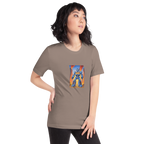 Brown t-shirt with blue robot design featuring 777, perfect for slot-themed fashion lovers