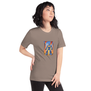 Brown t-shirt with blue robot design featuring 777, perfect for slot-themed fashion lovers