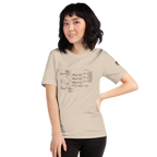 Beige t-shirt with vintage slot machine schematic diagram, perfect for casino enthusiasts and tech lovers
