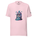 Pink t-shirt with quirky slot machine design featuring 777 and diamonds