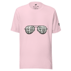 Pink slot-themed t-shirt with sunglasses graphic featuring 7s and BAR symbols for casino lovers