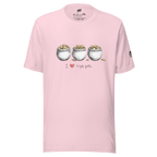 Pink t-shirt with 'I ❤️ triple pots' and three pots of gold design for slot-themed fashion