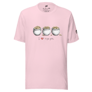 Pink t-shirt with 'I ❤️ triple pots' and three pots of gold design for slot-themed fashion