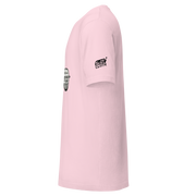 Pink Slot Cloth t-shirt with slot machine graphic and brand logo on sleeve