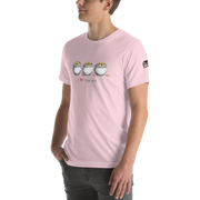 Pink t-shirt with 'I ❤️ triple pots' design featuring three pots of gold, ideal for slot-themed fashion.