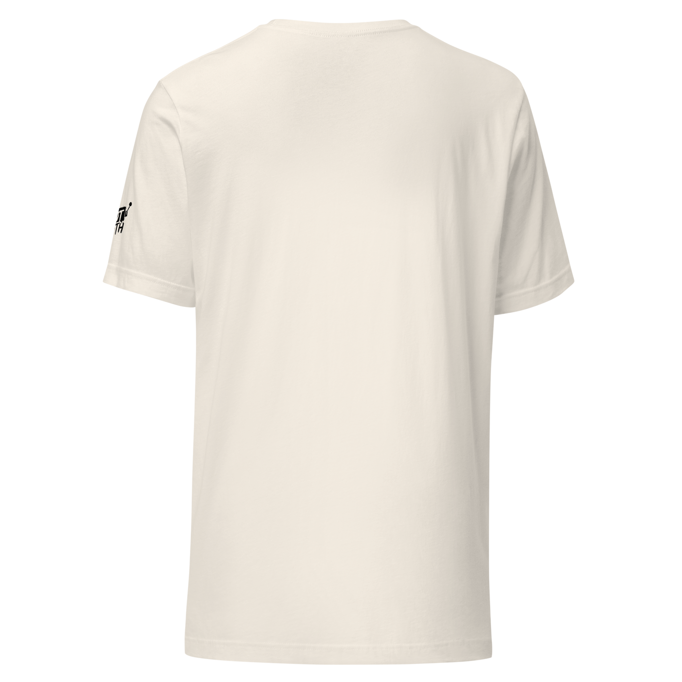Cream slot-themed t-shirt with black logo on sleeve, back view for casino players