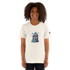 White t-shirt with colorful slot machine graphic, perfect for casino lovers and players