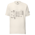 Cream t-shirt with vintage slot machine circuit diagram print, quirky gaming apparel for players