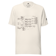 Cream t-shirt with vintage slot machine circuit diagram print, quirky gaming apparel for players