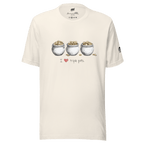 Cream t-shirt with 'I ❤️ triple pots' design featuring three pots of gold coins, slot-themed apparel