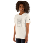 White t-shirt with slot machine blueprint design, perfect for casino enthusiasts and players