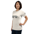 White t-shirt with slot machine-themed sunglasses design for players and pros