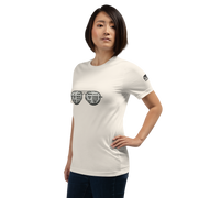 White t-shirt with slot machine-themed sunglasses design for players and pros