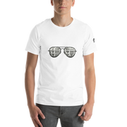 White t-shirt with slot machine-themed sunglasses design for players and pros