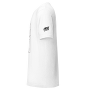 White t-shirt with Slot Cloth logo and side graphic design