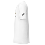 White Slot Cloth t-shirt with quirky slot machine graphic and sleeve logo, perfect for players and pros.