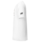 White slot-themed t-shirt with 'Slot Cloth' logo on sleeve, featuring quirky casino-inspired design for players.