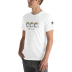 Man wearing white slot-themed t-shirt with 'I ❤️ triple pots' graphic and gold coins design