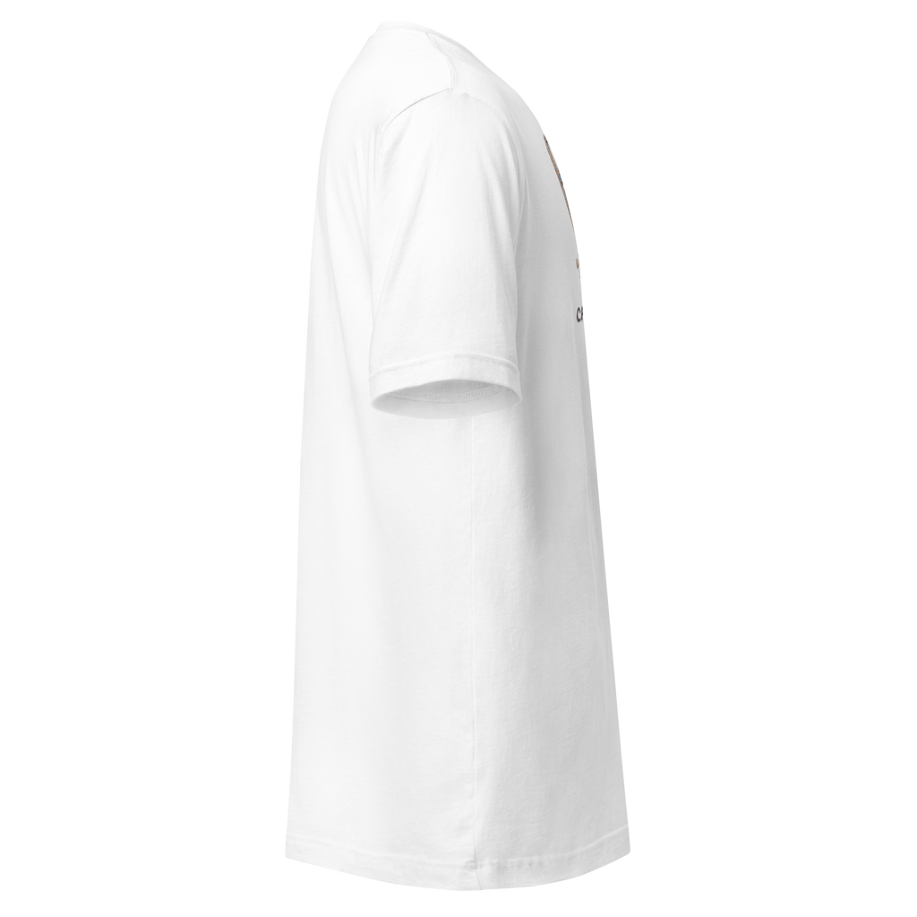 White slot-themed t-shirt with side graphic, perfect for casino players and gaming fans